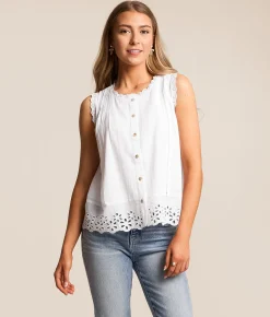 Tops | So Me Scalloped Eyelet Tank Top White