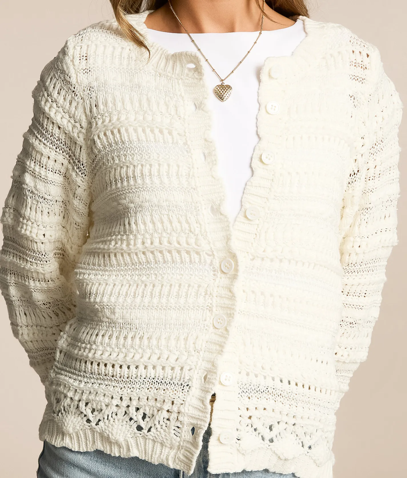 Tops | Willow & Root Scalloped Pointelle Cardigan Sweater White