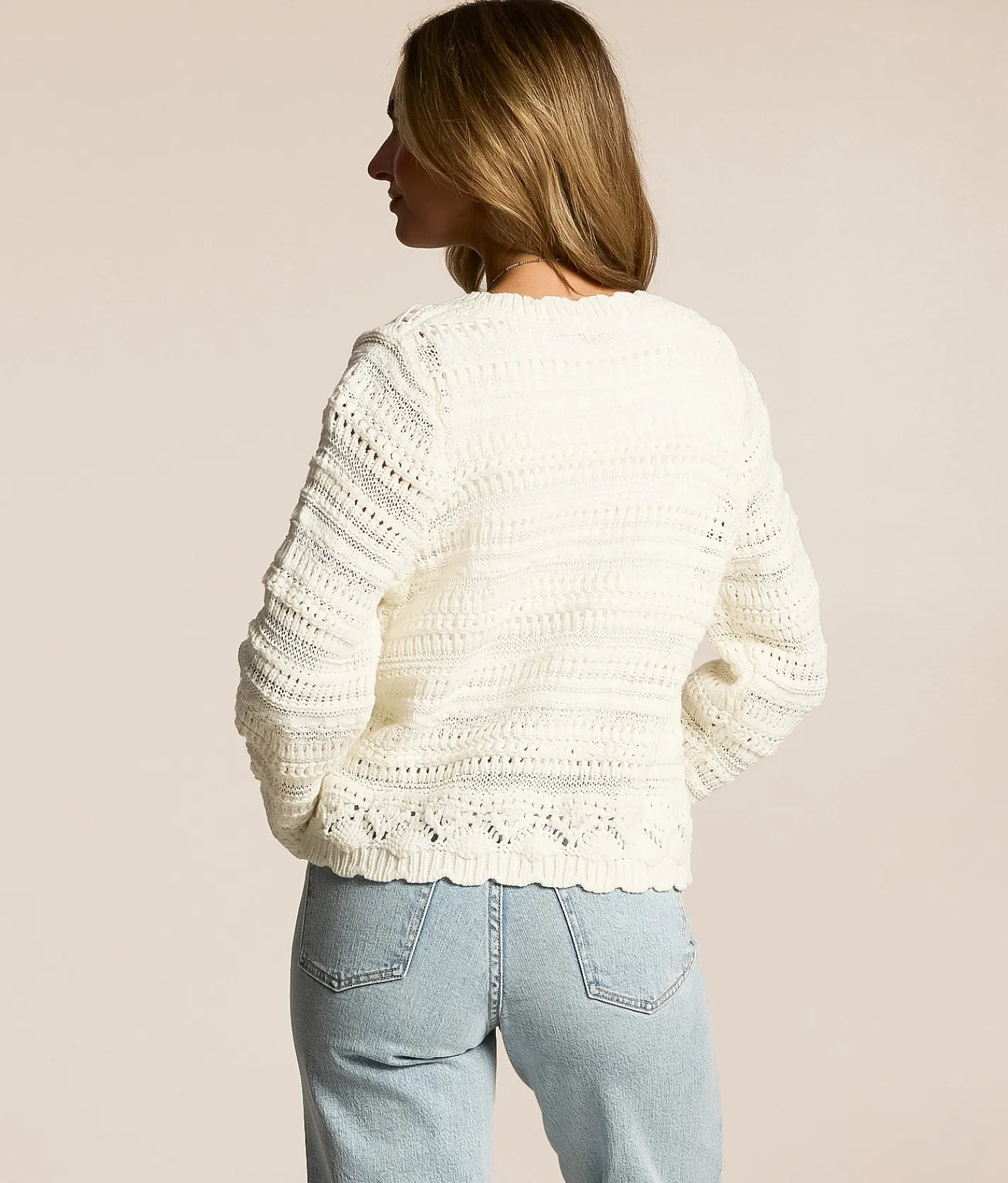 Tops | Willow & Root Scalloped Pointelle Cardigan Sweater White