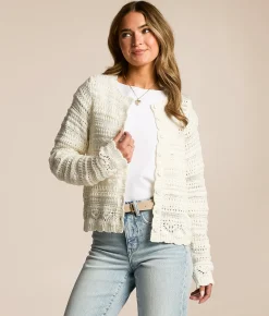 Tops | Willow & Root Scalloped Pointelle Cardigan Sweater White