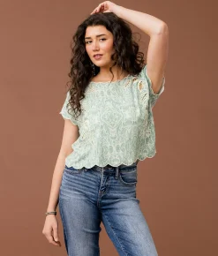 Gimmicks Scalloped Top Green White New