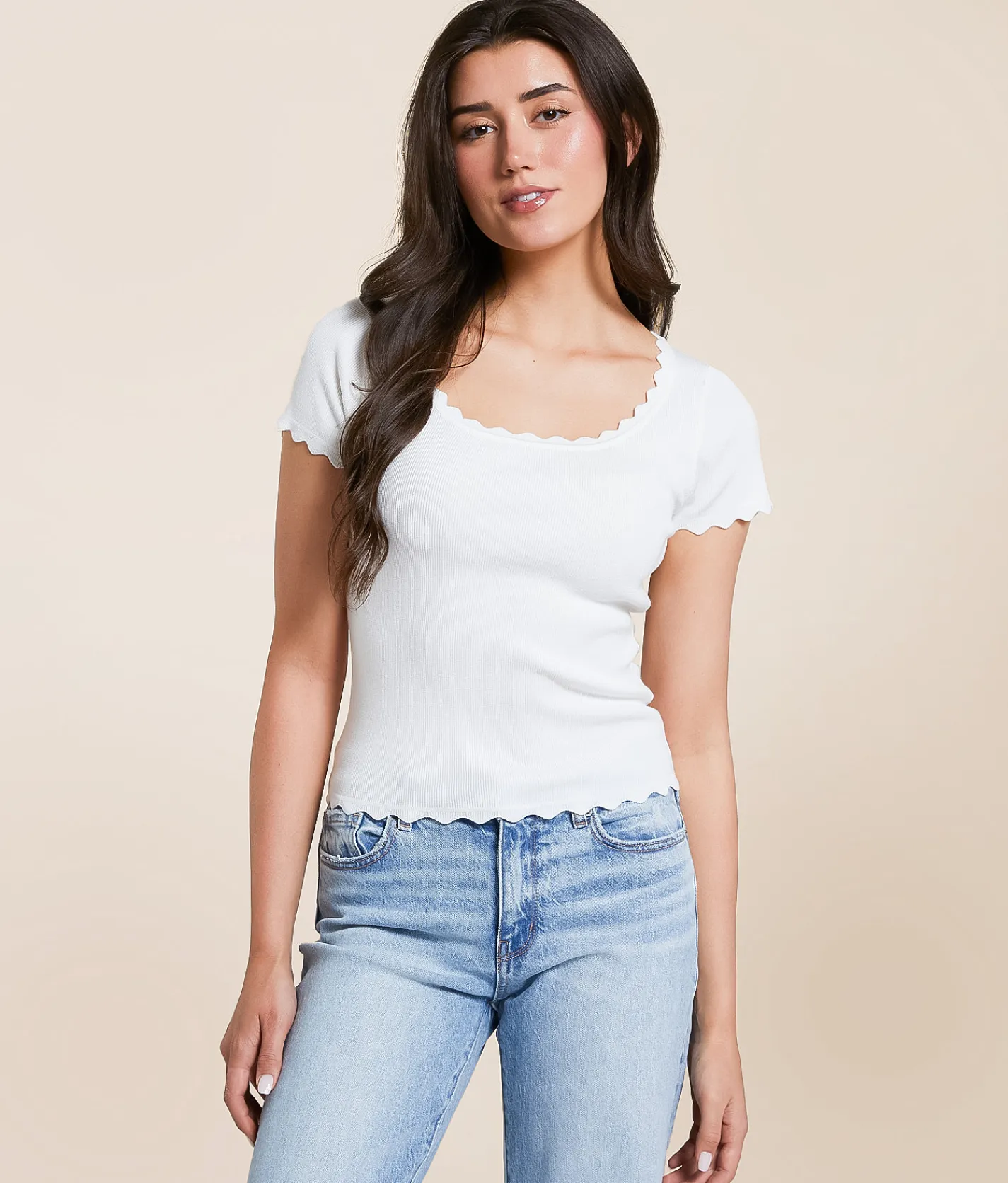 Tops | Blu Pepper Scalloped Trim Top Coral