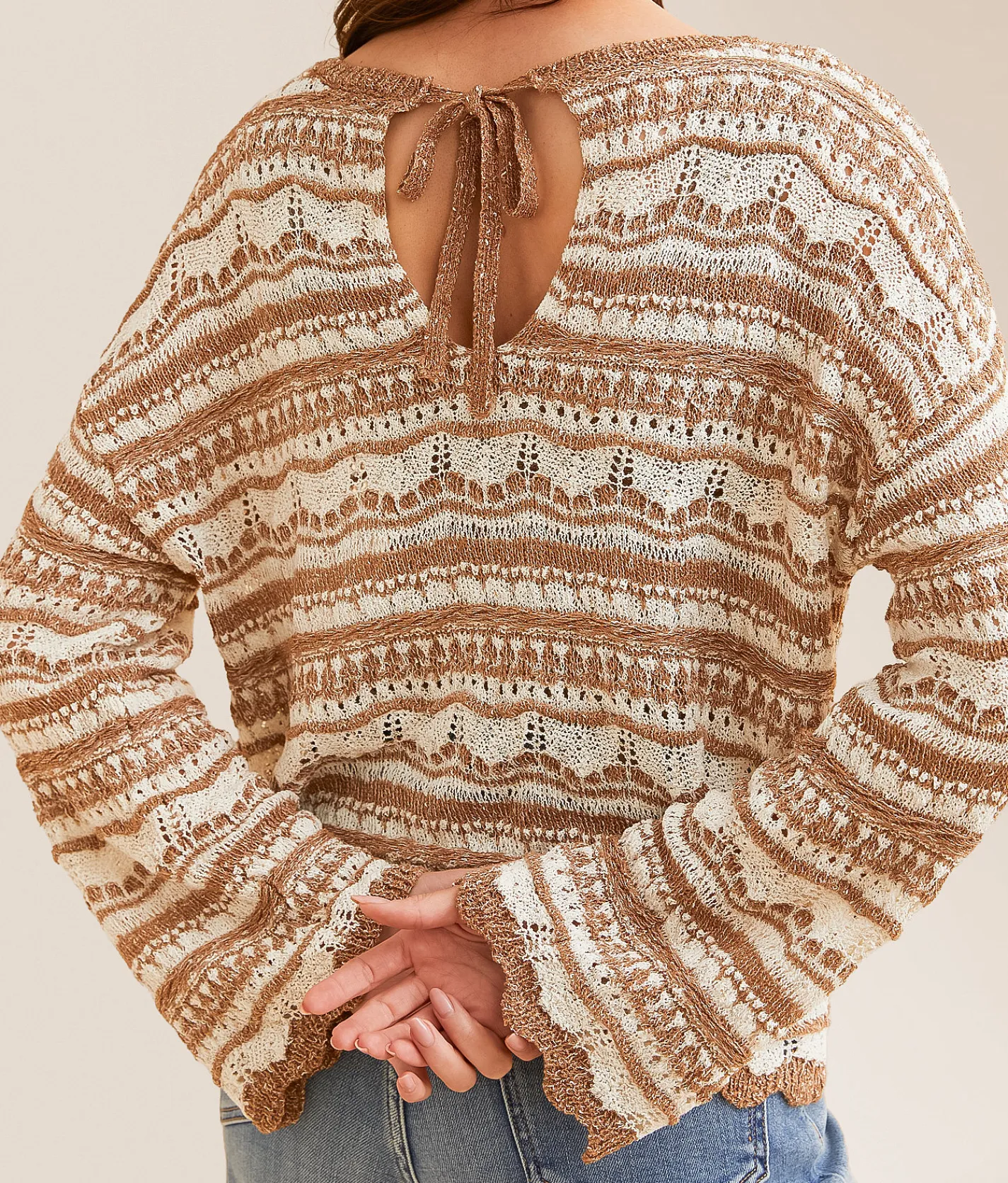 Daytrip Scallop Striped Sweater Cream Brown Hot