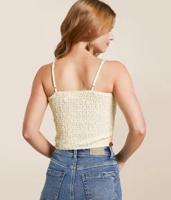 Tops | Willow & Root Scallop Trim Cropped Tank Top Cream Brown