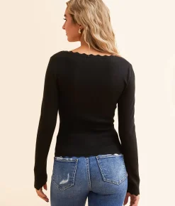 Tops | The Workshop Scallop Trim Top Oatmeal
