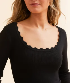 Tops | The Workshop Scallop Trim Top Oatmeal