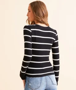 Z Supply Scarlett Striped Henley Black Outlet