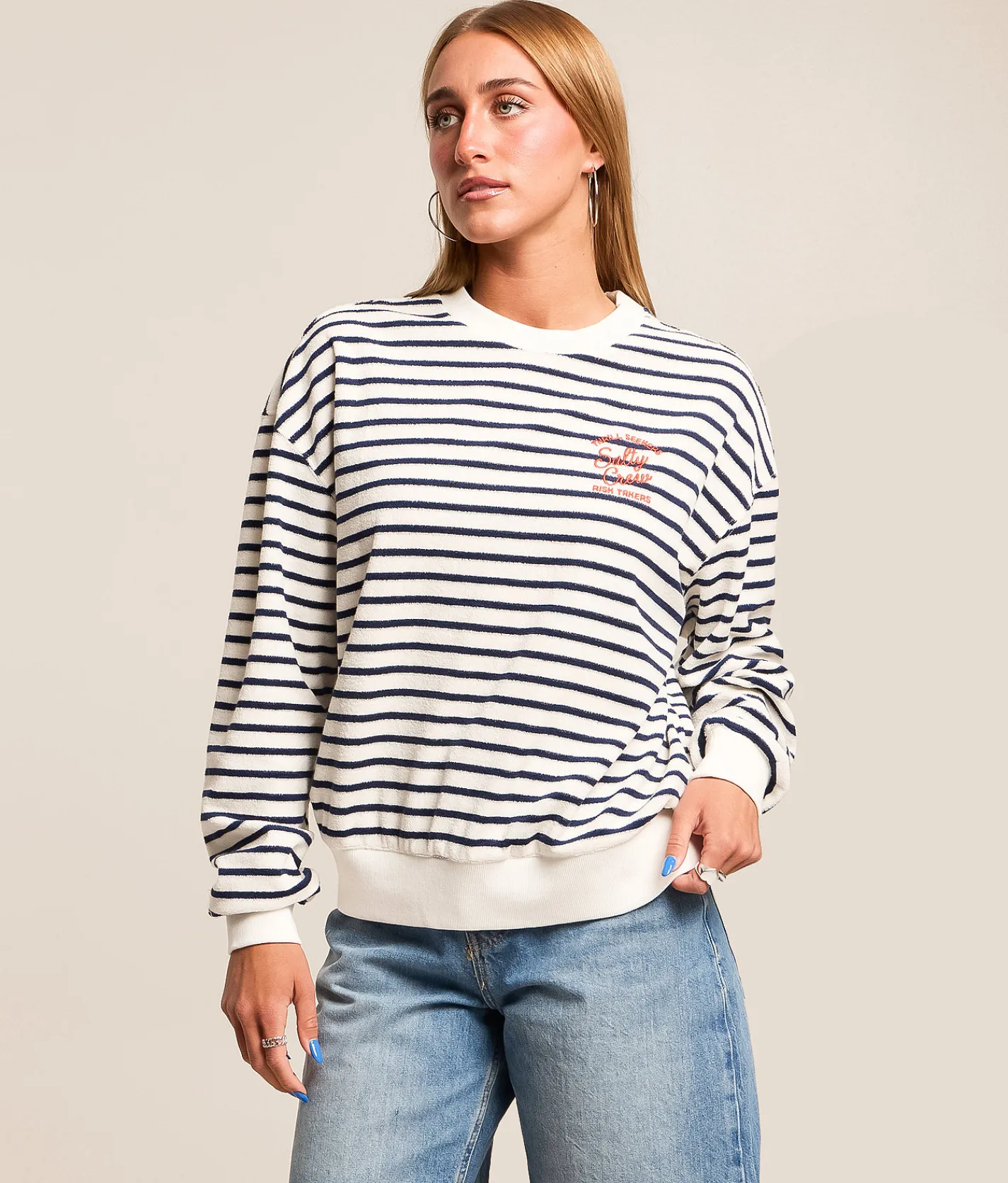Salty Crew Schooner Striped Pullover Bright Navy Online