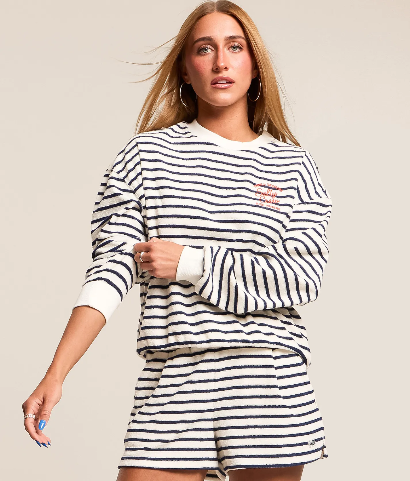Salty Crew Schooner Striped Pullover Bright Navy Online