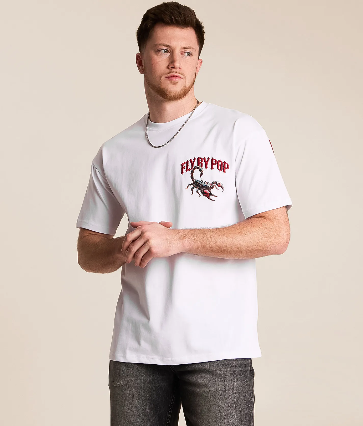 FLY by Popularity Scorpion Oversized T-Shirt White Discount