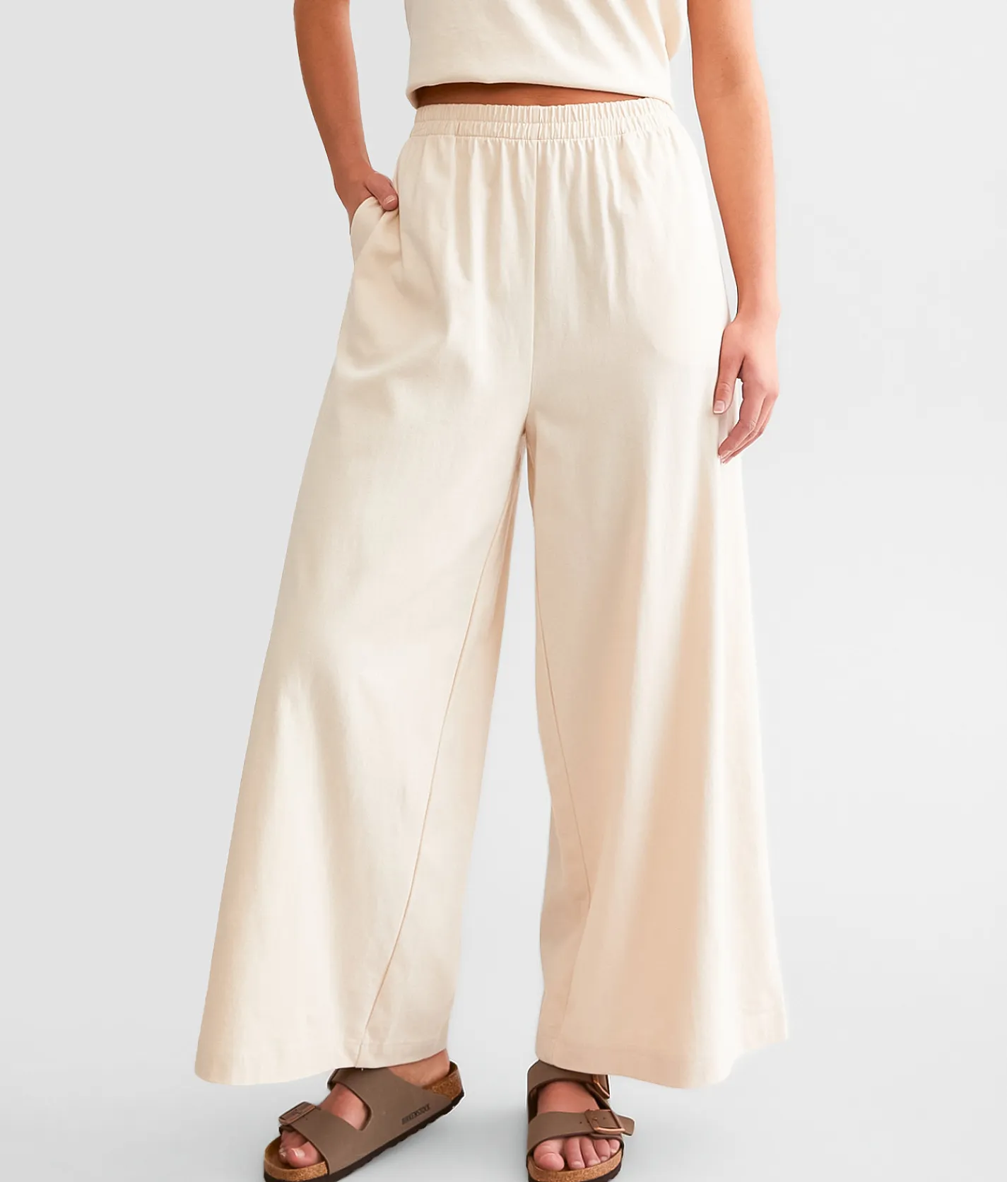 Z Supply Scout Jersey Wide Leg Cropped Pant Sandshell New