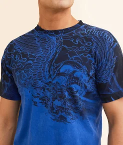 Graphic T-Shirts | Affliction Screaming Fire T-Shirt Sapphire Blue Lava Wash