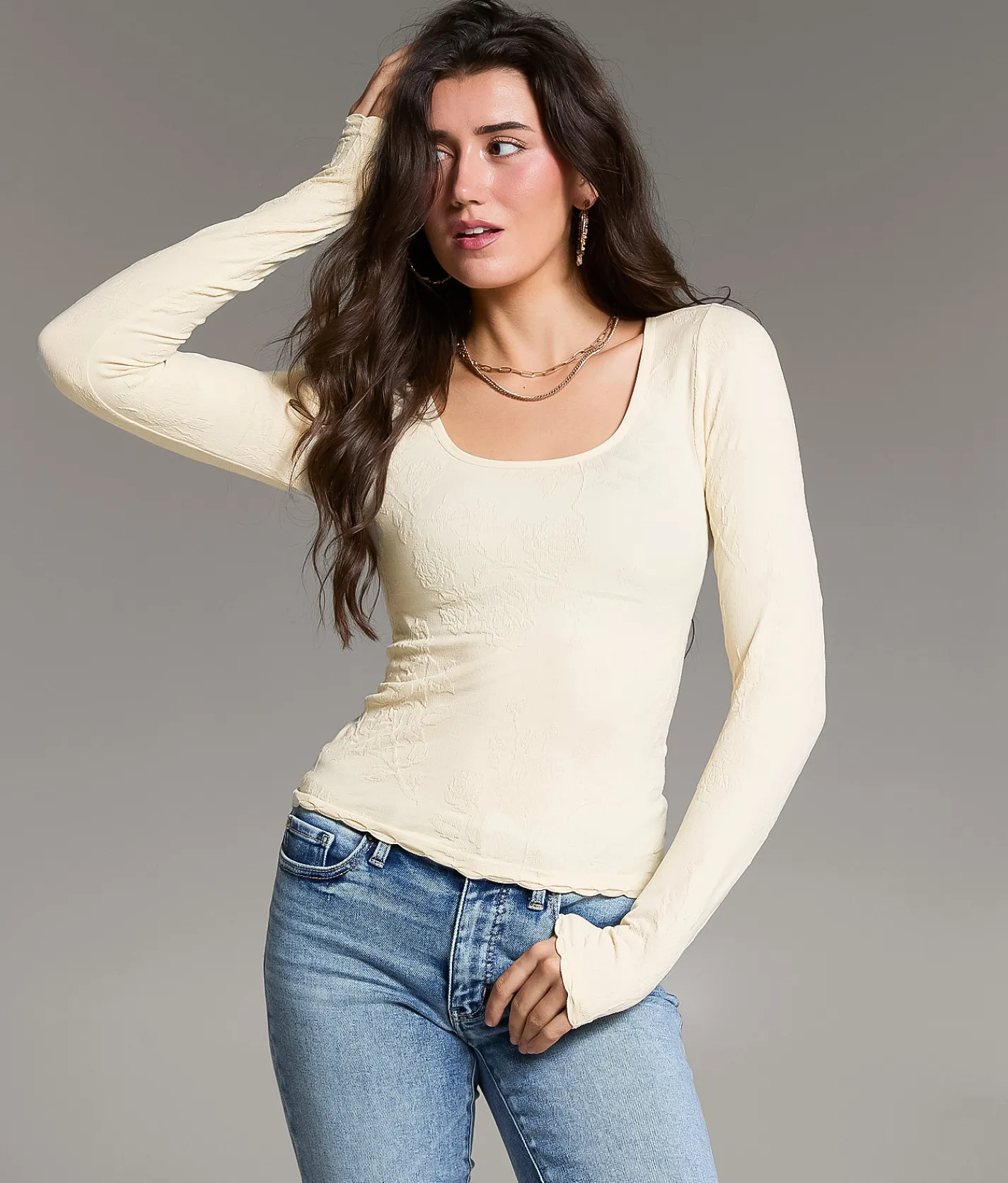 BKE core Seamless Floral Top Birch New
