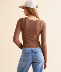Tops | FITZ + EDDI Seamless Waffle Top Cocoa Brown