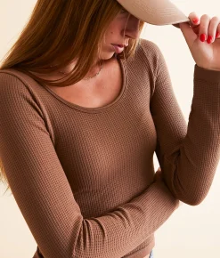 Tops | FITZ + EDDI Seamless Waffle Top Cocoa Brown