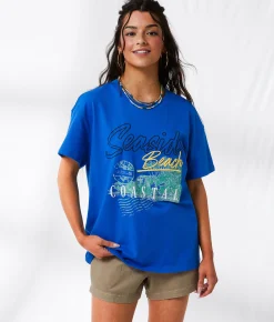 Tops | 33 Coastal Seaside Beach Oversized T-Shirt Strong Blue