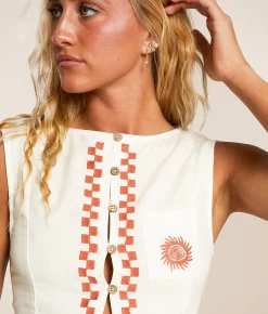 Tops | Billabong Secret Cove Checker Cropped Tank Top Salt Crystal