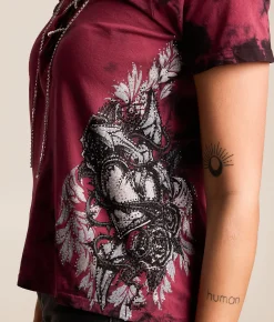 Tops | Affliction Seductive Rhinestone Lace-Up T-Shirt Mahogany Black Crystal Wa