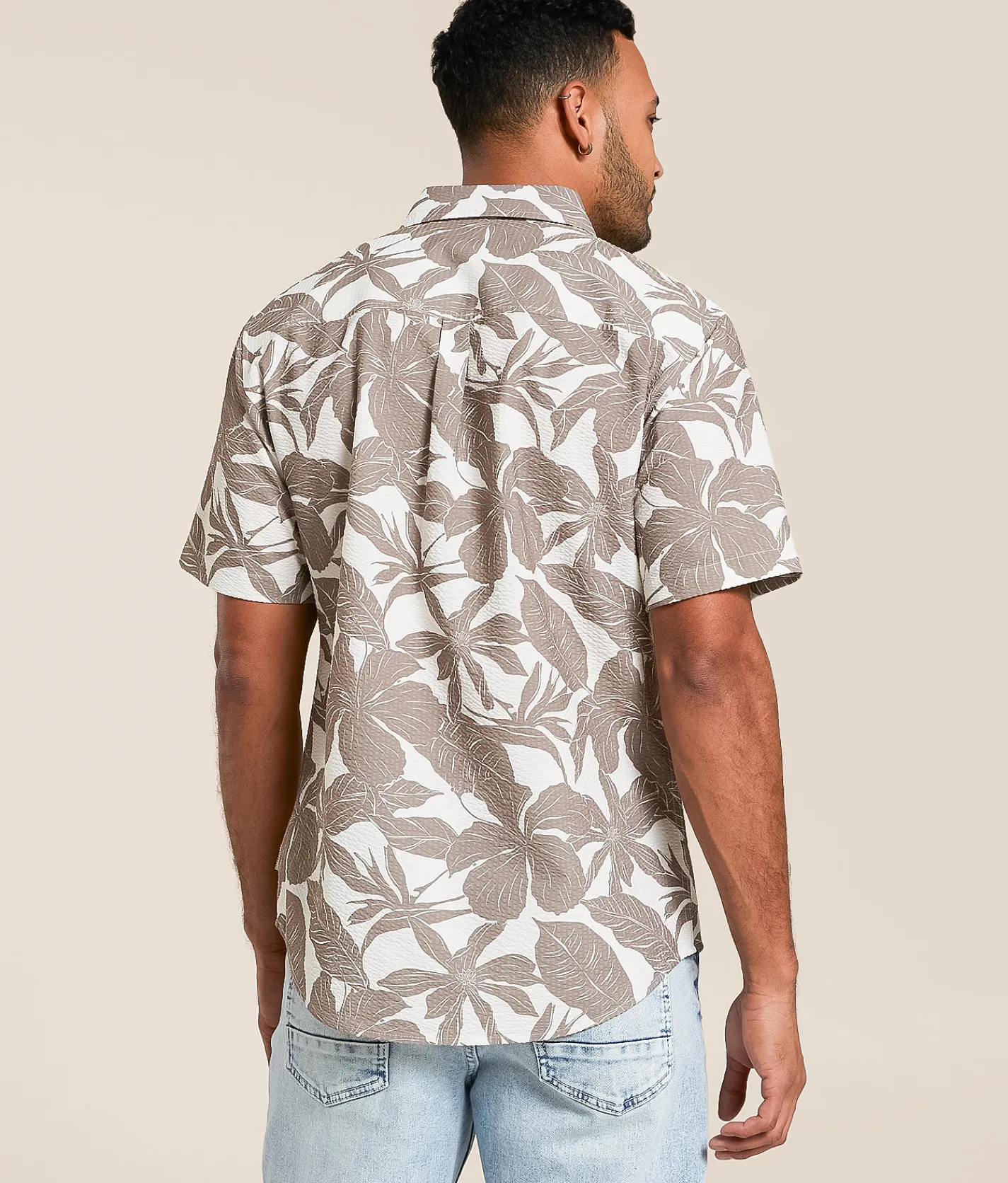 Departwest Seersucker Athletic Performance Shirt Cream Tan