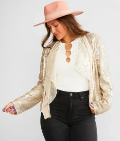 Coats & Jackets | Miss Me Sequin Cropped Jacket Rose Gold