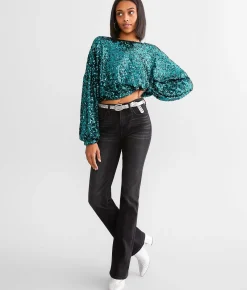 Tops | En Creme Sequin Dolman Top Aqua