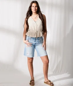 33 Coastal Sequin Embroidered Peplum Tank Top Cream