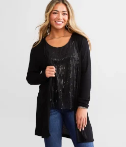 Daytrip Sequin Fringe Cardigan Black Outlet