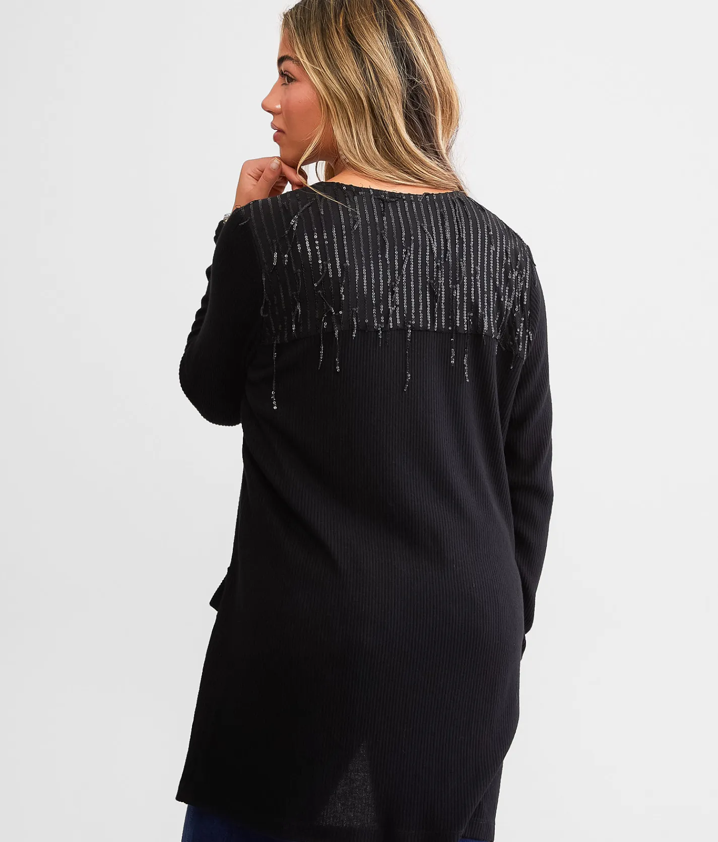 Daytrip Sequin Fringe Cardigan Black Outlet