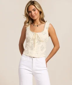 Tops | Willow & Root Sequin Front Tie Cropped Tank Top Cream