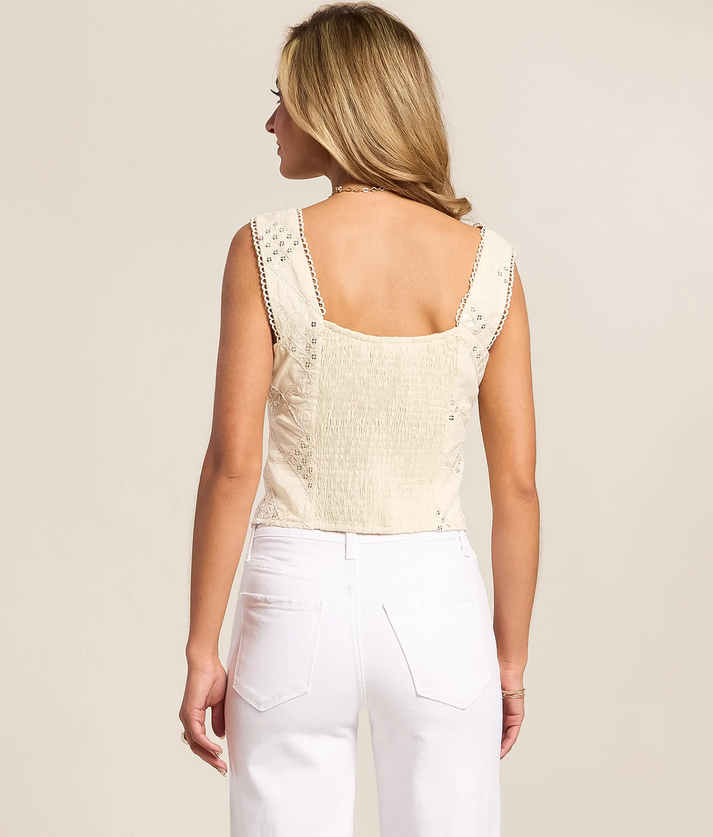 Tops | Willow & Root Sequin Front Tie Cropped Tank Top Cream