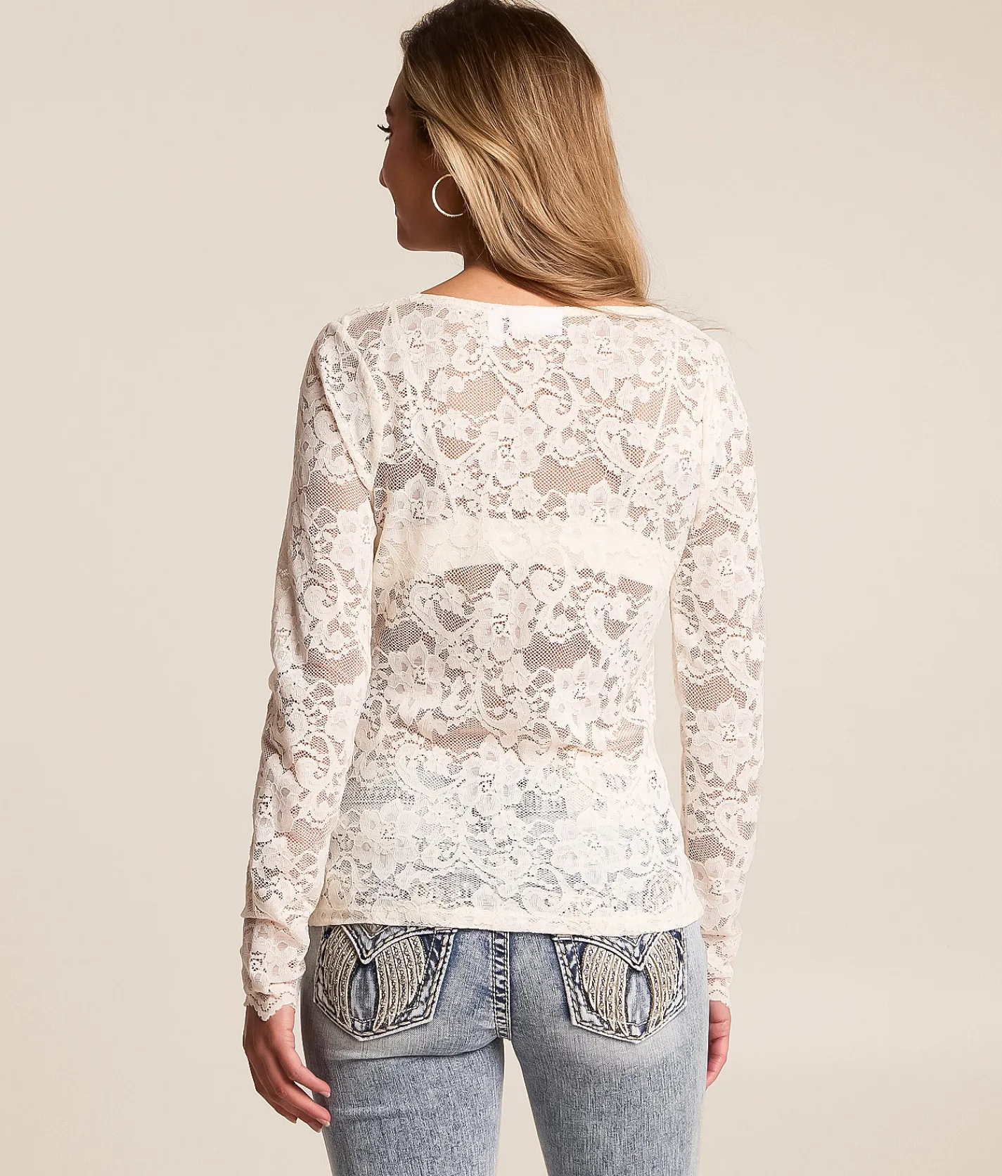 Willow & Root Sequin Lace Top White
