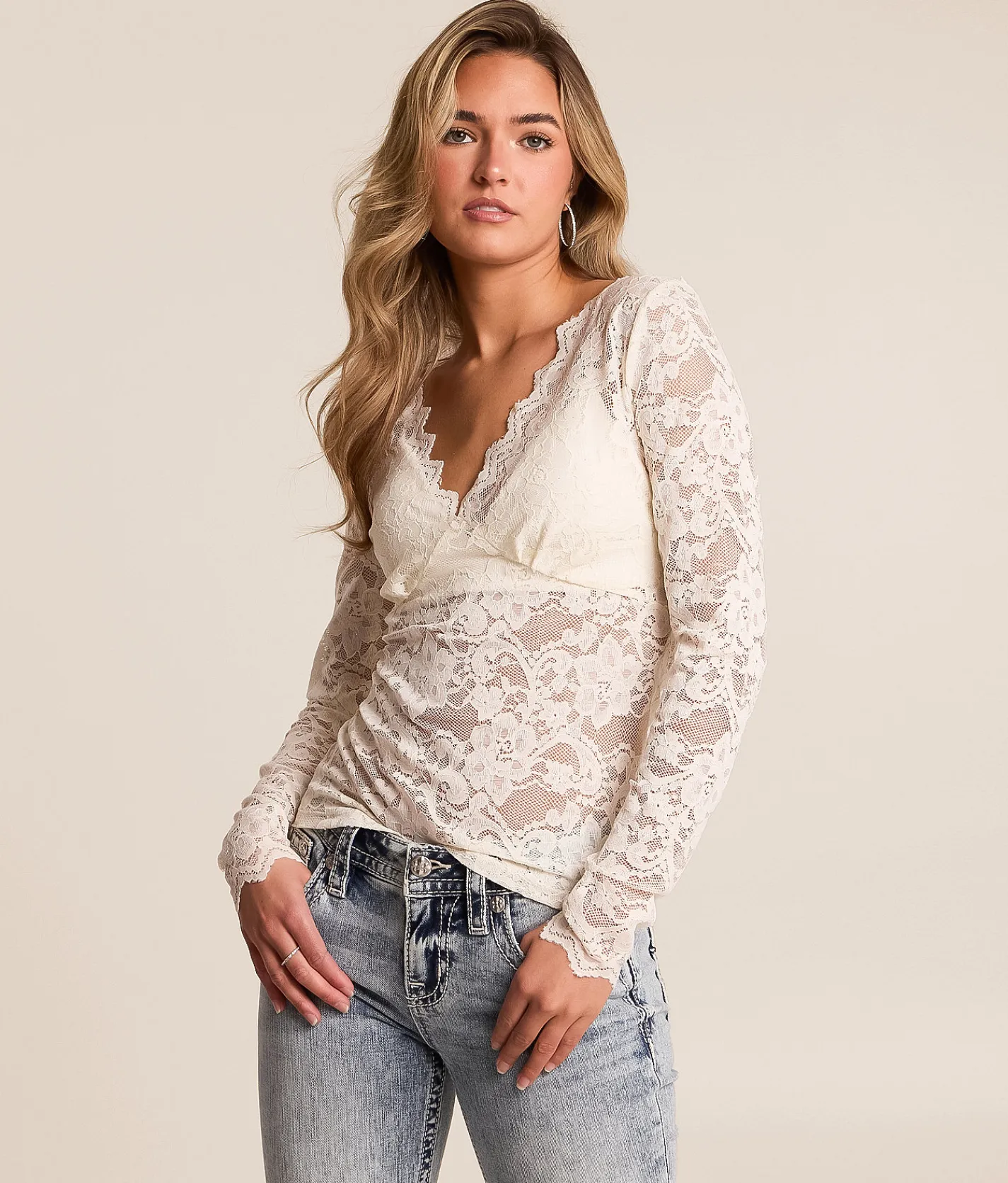 Willow & Root Sequin Lace Top White