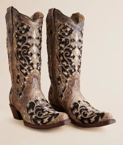 Shoes | Corral Sequin Leather Western Boot LD Brown