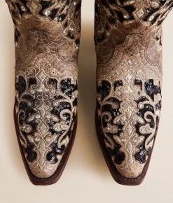 Shoes | Corral Sequin Leather Western Boot LD Brown