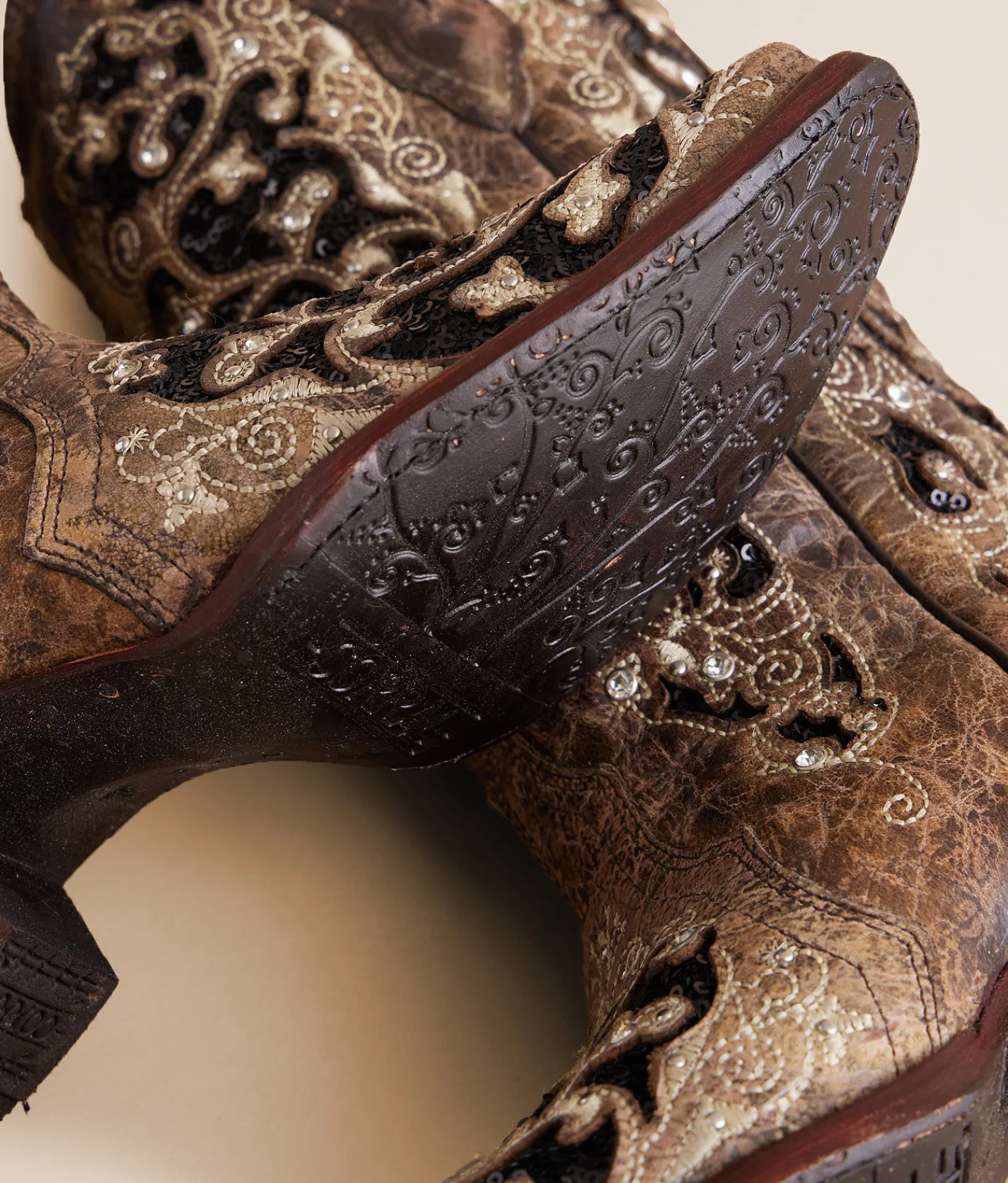 Shoes | Corral Sequin Leather Western Boot LD Brown