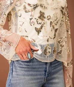Tops | Sterling & Stitch Sequin Mesh Top Champagne