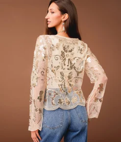 Tops | Sterling & Stitch Sequin Mesh Top Champagne