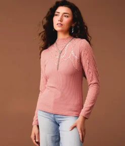 Gimmicks Sequin Mock Neck Top Ash Rose Clearance