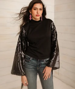 Tops | Sterling & Stitch Sequins Fringe Top Black