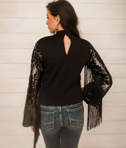 Tops | Sterling & Stitch Sequins Fringe Top Black