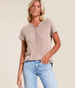 White Crow Serena Rib Henley Cinnamon Hot