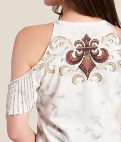 Affliction Serenity Cold Shoulder T-Shirt White Lt Grey Crystal Was Best