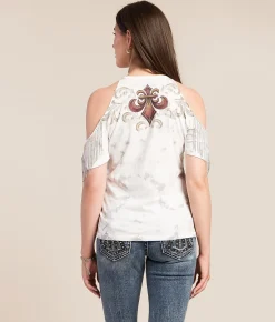 Affliction Serenity Cold Shoulder T-Shirt White Lt Grey Crystal Was Best