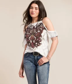 Affliction Serenity Cold Shoulder T-Shirt White Lt Grey Crystal Was Best
