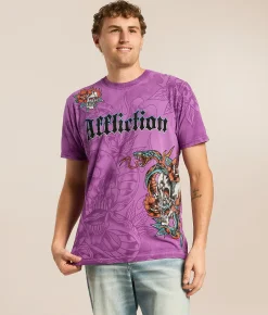 Affliction Serpentine Eye T-Shirt Dark Violet Pigment Dye Discount