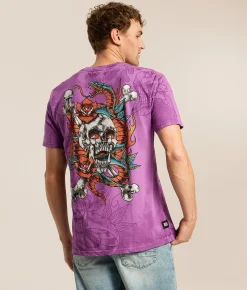 Affliction Serpentine Eye T-Shirt Dark Violet Pigment Dye Discount