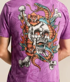 Affliction Serpentine Eye T-Shirt Dark Violet Pigment Dye Discount