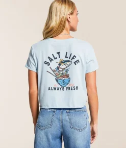 Salt Life Served Fresh Cropped T-Shirt Powder Blue Clearance