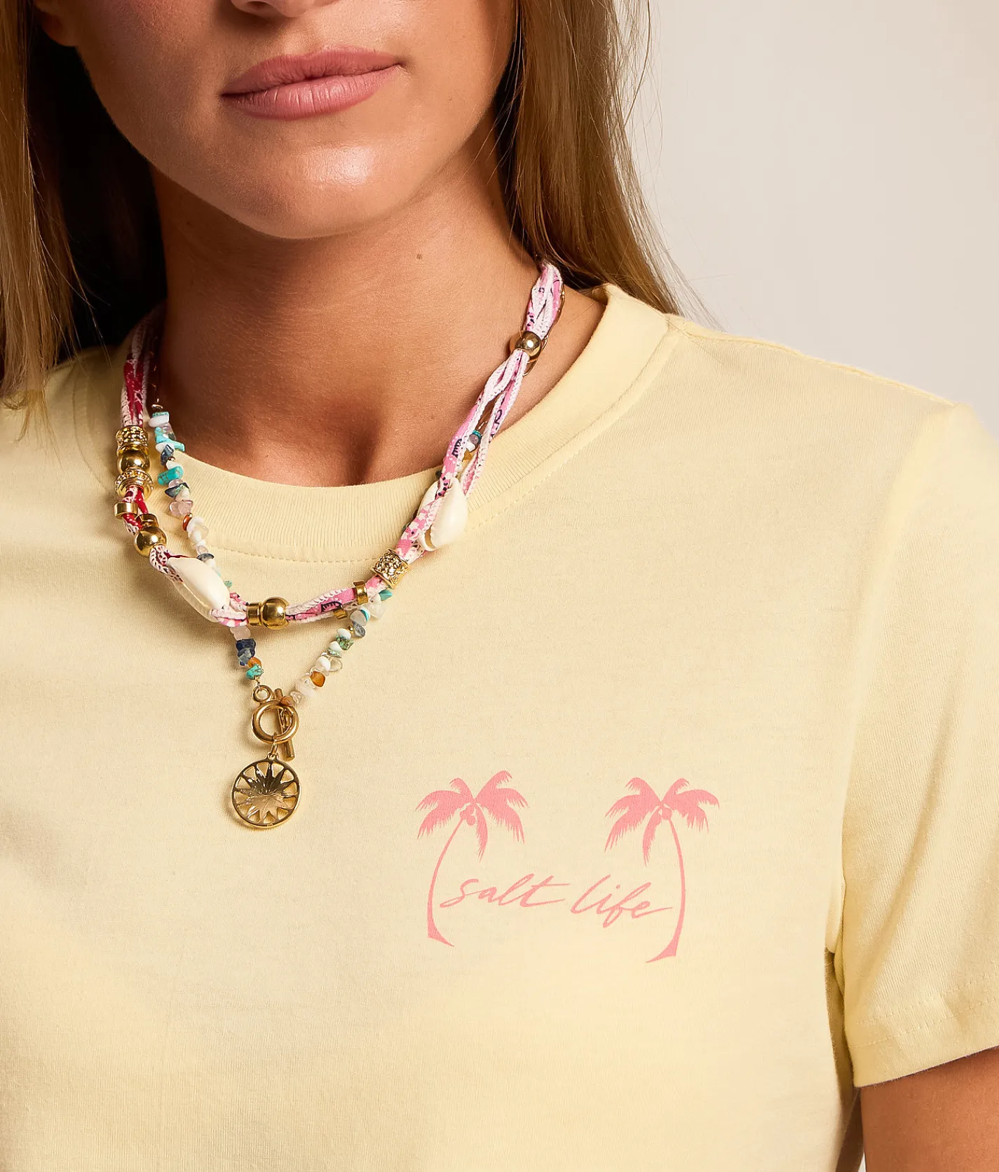 Salt Life Shake Your Palm Palms T-Shirt Vanilla Custard Clearance