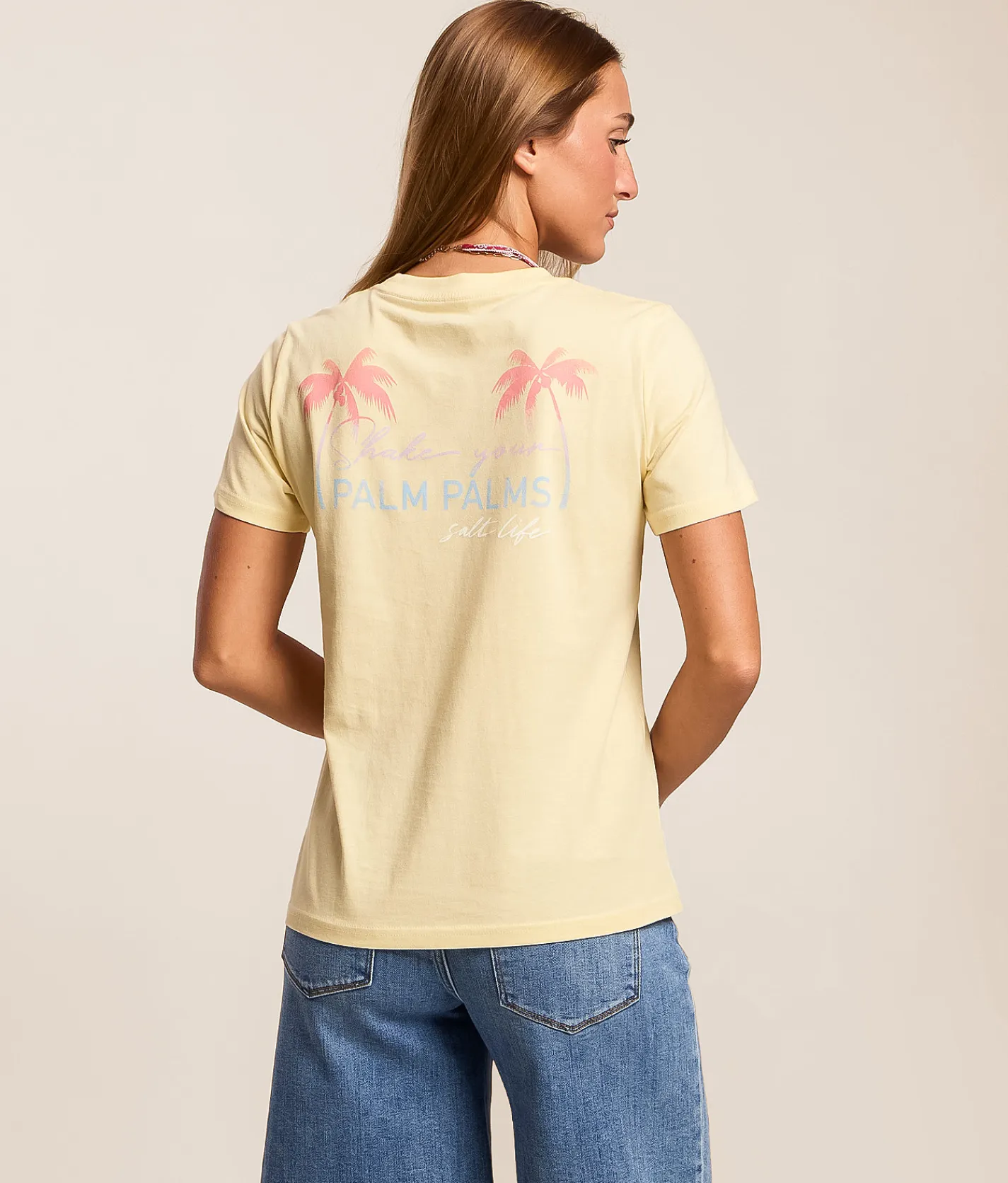 Salt Life Shake Your Palm Palms T-Shirt Vanilla Custard Clearance